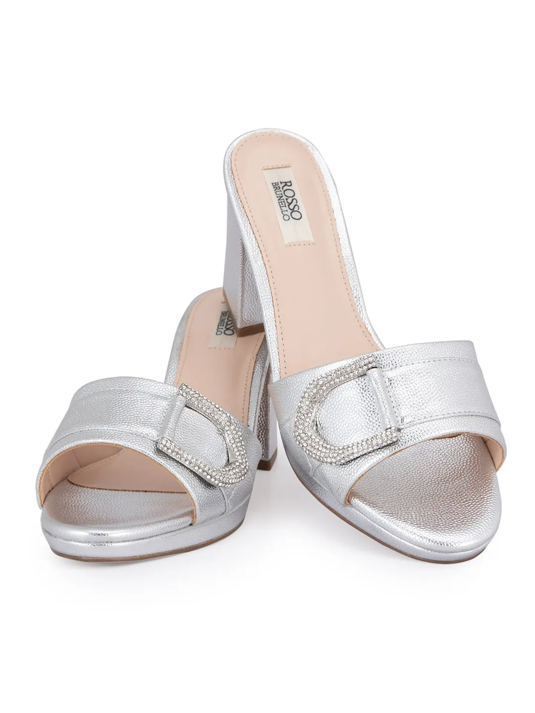 Silver Block Heel With Embellishment